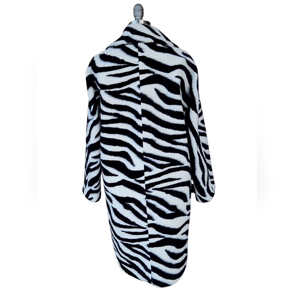 Rachel Roy Brushed Zebra Print Trench Wool Blend Coat M - Picture 6 of 14
